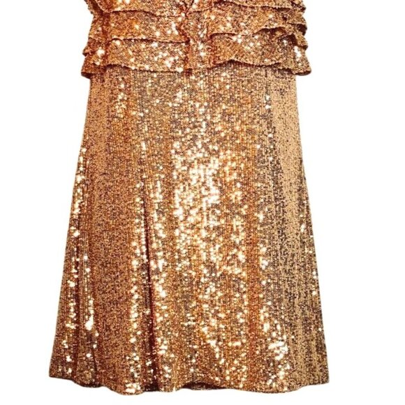 Free People Rose Gold Frida Ruffle Strapless Sequin Mini Dress Size 12 - Picture 5 of 10
